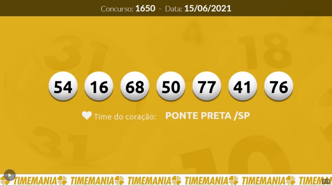 Tela de resultados - Timemania